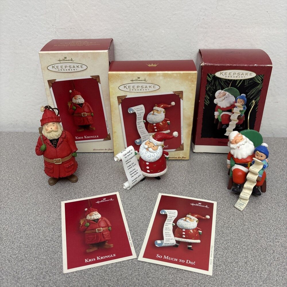 Hallmark Keepsake Ornaments Lot 3 Santas, Dream On, Too Much To Do, Kris Kringle